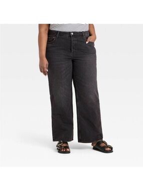 Womens Black Wide-Leg - Classic Mid-Rise